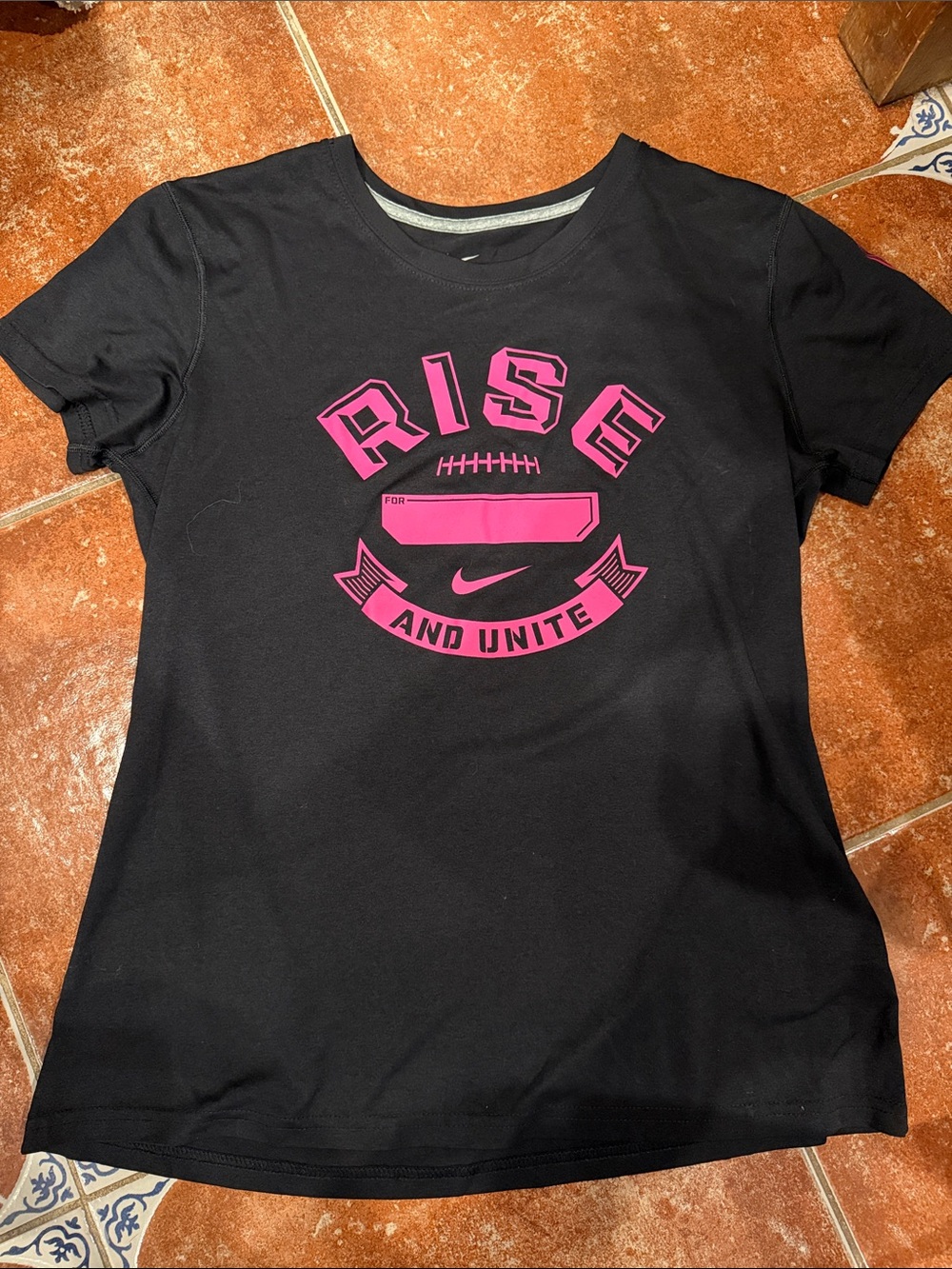 Nike Black Tee with Hot Pink 'Rise and Unite' Graphic